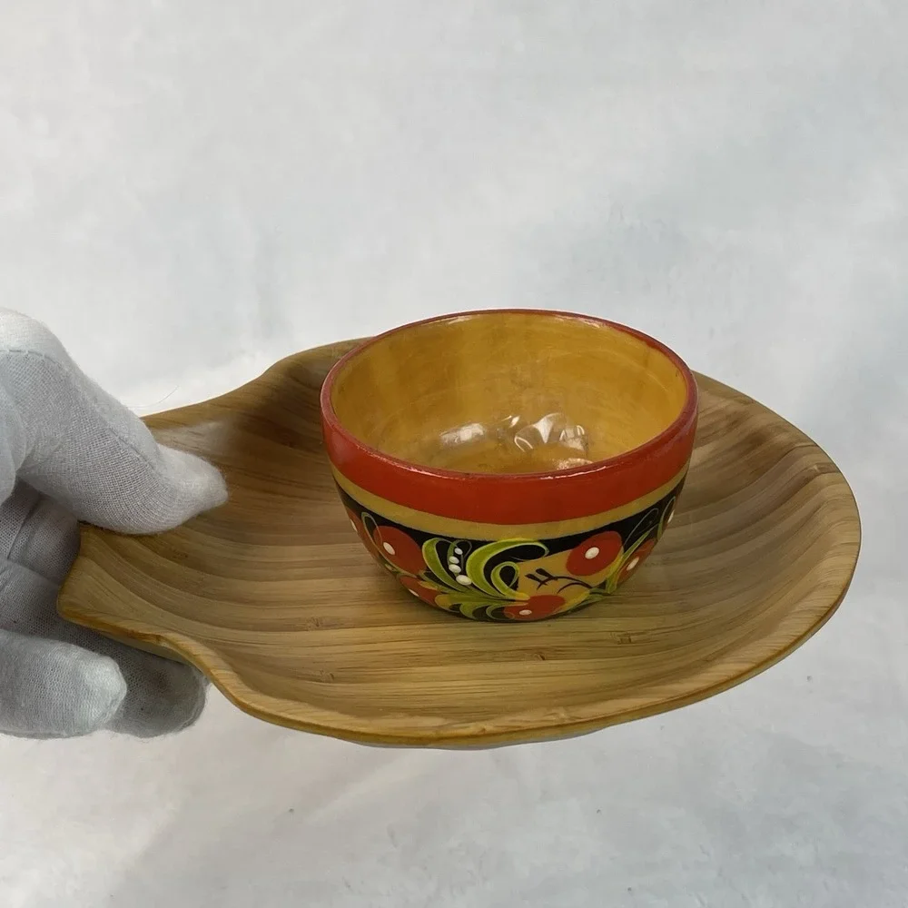 Painted Wood Trinket Bowl & Bamboo Shell Tray Set – Small Decorative Dishes
